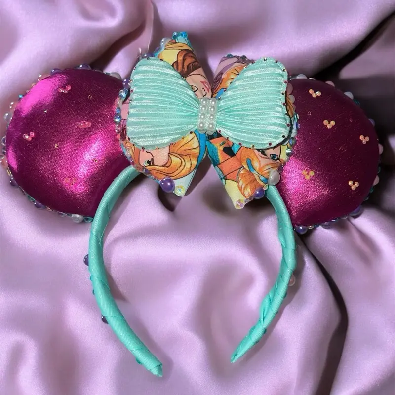 Luxury Metallic Pink Ear Headband with Pearl & Crystal Details