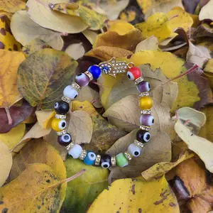 Evil Eye Bracelets with Fatima Hand Charm Multi-Colored Glass Beads for Youth Protection and Cleansing