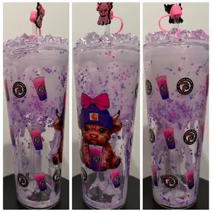 24oz Acrylic Cow/Coffee Snow Globe Tumbler