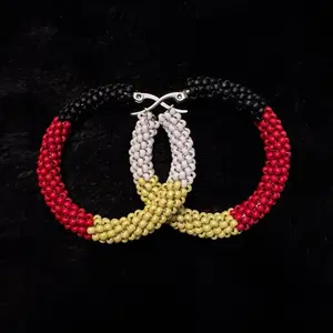 Native American authentic beaded peyote stitch hoop earrings medicine wheel design