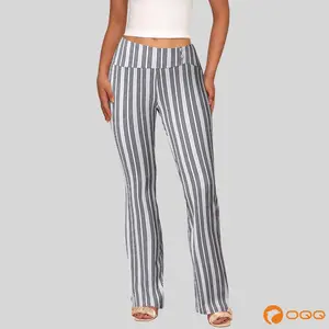 OQQ Women’s Striped Trousers High-Waist Striped Flare Pants – Casual Long Trousers Sport Workout Pants
