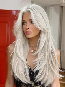 Women's Synthetic Lace Wig, Lace Frontal Wigs, 13x6 Large Area Lace Frontal, Straight Medium-Length Hairpiece, Breathable & Natural Look