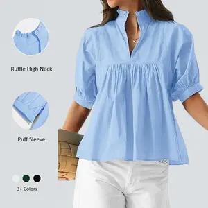 Imily Bela Womens Puff Sleeve V Neck Peplum Blouse Babydoll Pleated Loose Fit Dressy Casual Top Imily Bela Womens Puff Sleeve V Neck Peplum Blouse Babydoll Pleated Loose Fit Dressy Casual Top