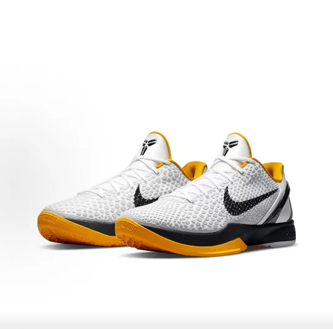 Classic White Golden Yellow Two-Tone Honeycomb Knit Low Top Basketball Sneakers Matte Black Side Logo Black Wrap Heel Golden Yellow Cushion Outsole Breathable Lightweight Non Slip Trainer All Season Sports & Retro Street Footwear
