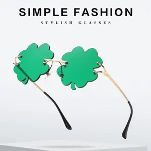 St. Patrick's Day Irish Shamrock Sunglasses for Women or Men Green Lucky Leprechaun Costume Fashion Rimless Glasses