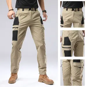 Men's Multi-Pocket Utility Cargo Tactical Straight Pants - Workwear, Colorblock Long Straight-Leg Pants for Outdoor Casual Use All Seasons