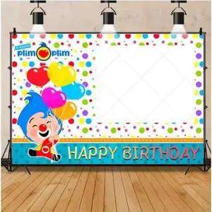 Cartoon Cute Boys Birthday Party Backgrounds Bunting Animals Payaso Plim Plim Theme Photography Backdrops Ideal Birthday Party Decoration, Festival Celebration, Home Decoration