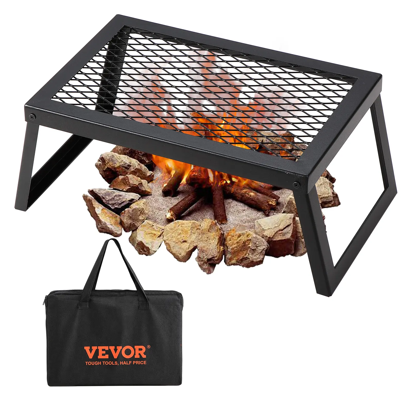 VEVOR 18" Campfire Grill Grate, Heavy-Duty Steel with Diamond-Shaped Mesh, Sturdy Foldable Outdoorgear for Camping and Backpacking, Diamond Mesh, Heat-Resistant, Portable Rack, Collapsible Portable Barbecues, Load Capacity