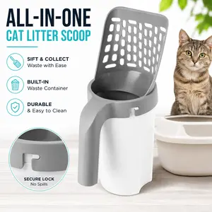 Cat Litter Scooper with Holder, Portable Large-Capacity Pet Poop Cleaning Tool, Multi-Pack Includes 2 Rolls of Trash Bags, Durable for Cats
