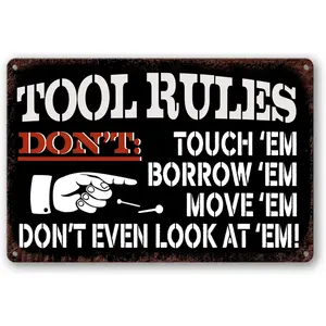 Metal Tin Garage Sign Tool Rules Signs Garage Wall Decor Garage Shop Decorations For Men My Room Tools Rules Sign Man Cave Signs Vintage Garage Decoration Coffee Bar Sign Gifts 12x8 Inch Matte Print Door