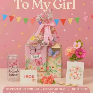 My Butterfly Effects to My Girls Gift Set with Matching Friendship Glass Card Socks & More Includes Flower Au Gard Notebook