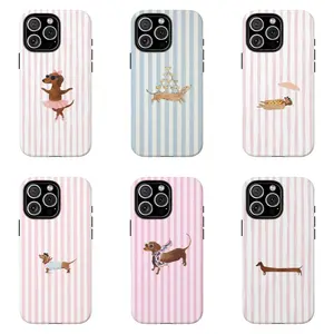Cute Dachshund Phone Case ,Stripes Aesthetic Gift,Trendy Protective Cover,for iPhone 17 16 15 14 13 12 11 Pro Max X XS for Samsung S21 S22 S23 S24 S25 S26 Plus Ultra,The Best Gift for Yourself, Partner,Friends, and Family, Phone Accessories