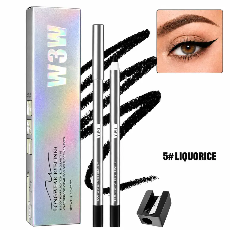 Sharpenable Eyeliner Pencil with Built-in Sharpener - Lightweight, Waterproof, Vegan Cosmetic, Smooth Long Lasting Eyeliner, Holographic Packaging, Bold Color Professional Eye Makeup Product for Daily Use, Halloween, Christmas