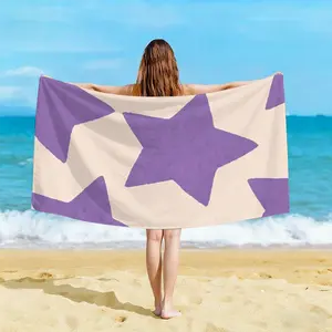 Oversized Preppy Purple Stars Microfiber Beach Towel Sand Free and Quick Dry Swim Blanket for Pool Travel Gym