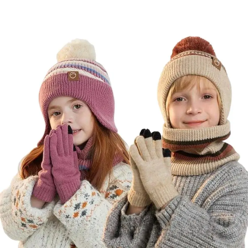 3-Piece Knitted Wool Fashion Accessory Set - Unisex Coordinated Beanie Hat, Gloves & Neck Warmer for Winter Daily Wear, Ear Protection, Thoughtful Gift, Three Pieces