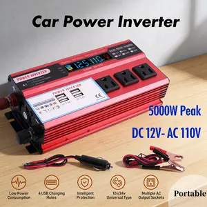 5000W DC to AC Power Inverter 12V to 24V Pure Sine Wave 4000W Surge Dual AC Outlets USB Hardwire Remote Control for Semi Truck RV Off Grid Solar System Portable Power Supply for Outdoor Camping