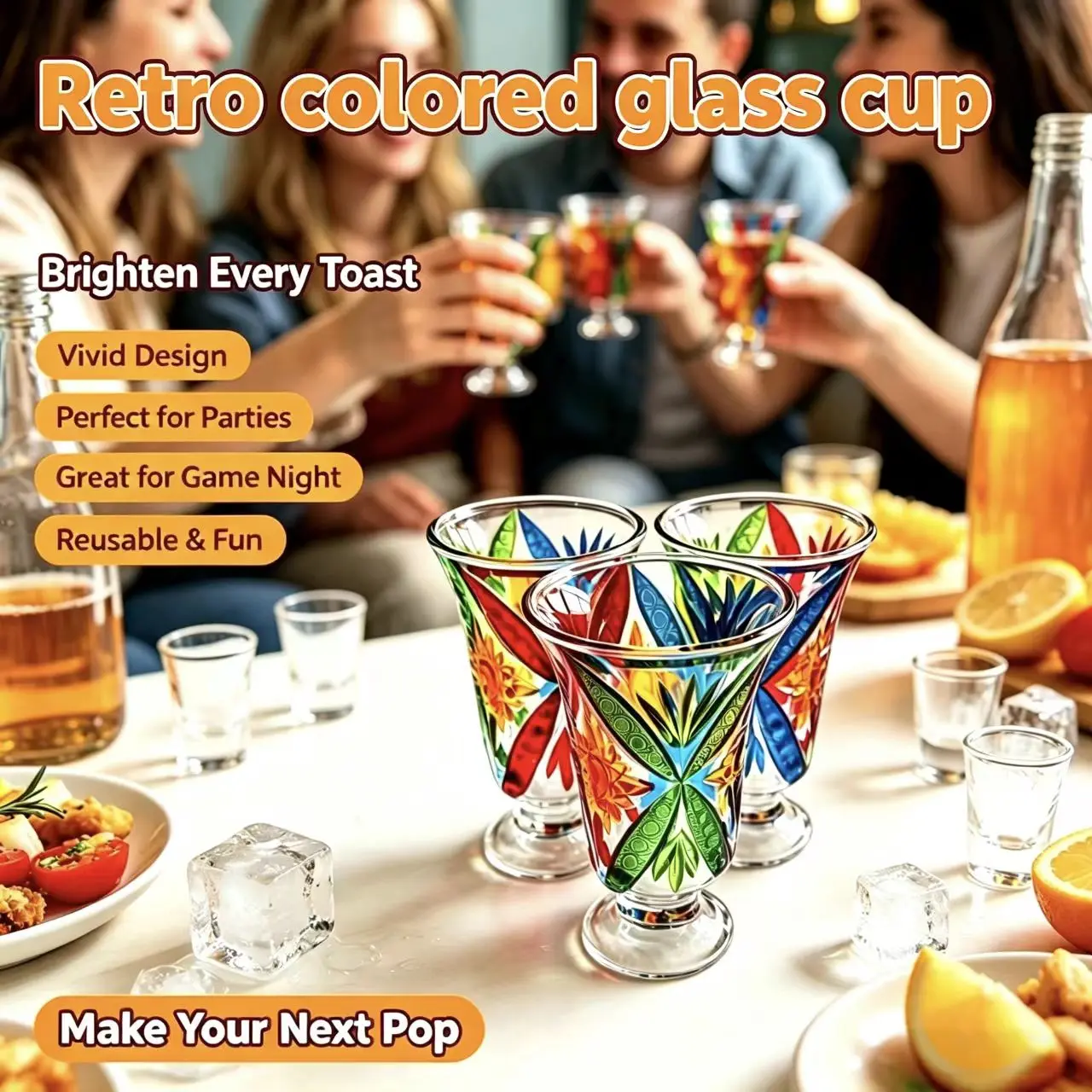 Retro Colored Glass Cup, Holiday Party Essential for Halloween Christmas