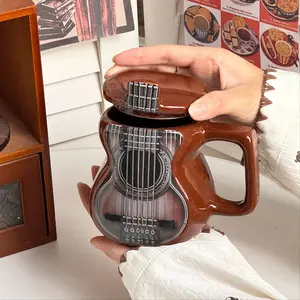 Guitar Lid Ceramic Cup, Large Capacity Creative Water Bottle, Coffee Mug, Music Instrument Cup, Gift Idea, Perfect for Music Lovers