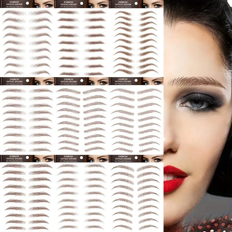 9 Pcs Waterproof Eyebrow Temporary Tattoo Stickers, Realistic Effect, Long-Lasting Waterproof Fake Tattoos, Easy Application and Removal