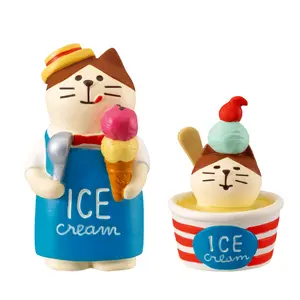 Miniature Ice Cream Cat Figurines, Cute Kitty Statues for Shelf Desk Decor, Funny Summer Gifts for Cat Lovers, 2 Pack Ice Cream Resin Statues Table Décor