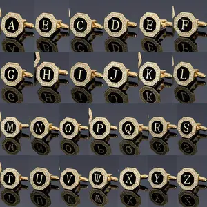 A Pair Of Fashionable 26 Capital Letter Cufflinks with All Copper Material Inlaid with Synthetic Cufflinks for Men's Shirts, Shirt Buttons for Attending Conferences And Weddings, Suit Accessories As A Gift for Boyfriends And Groomsmen