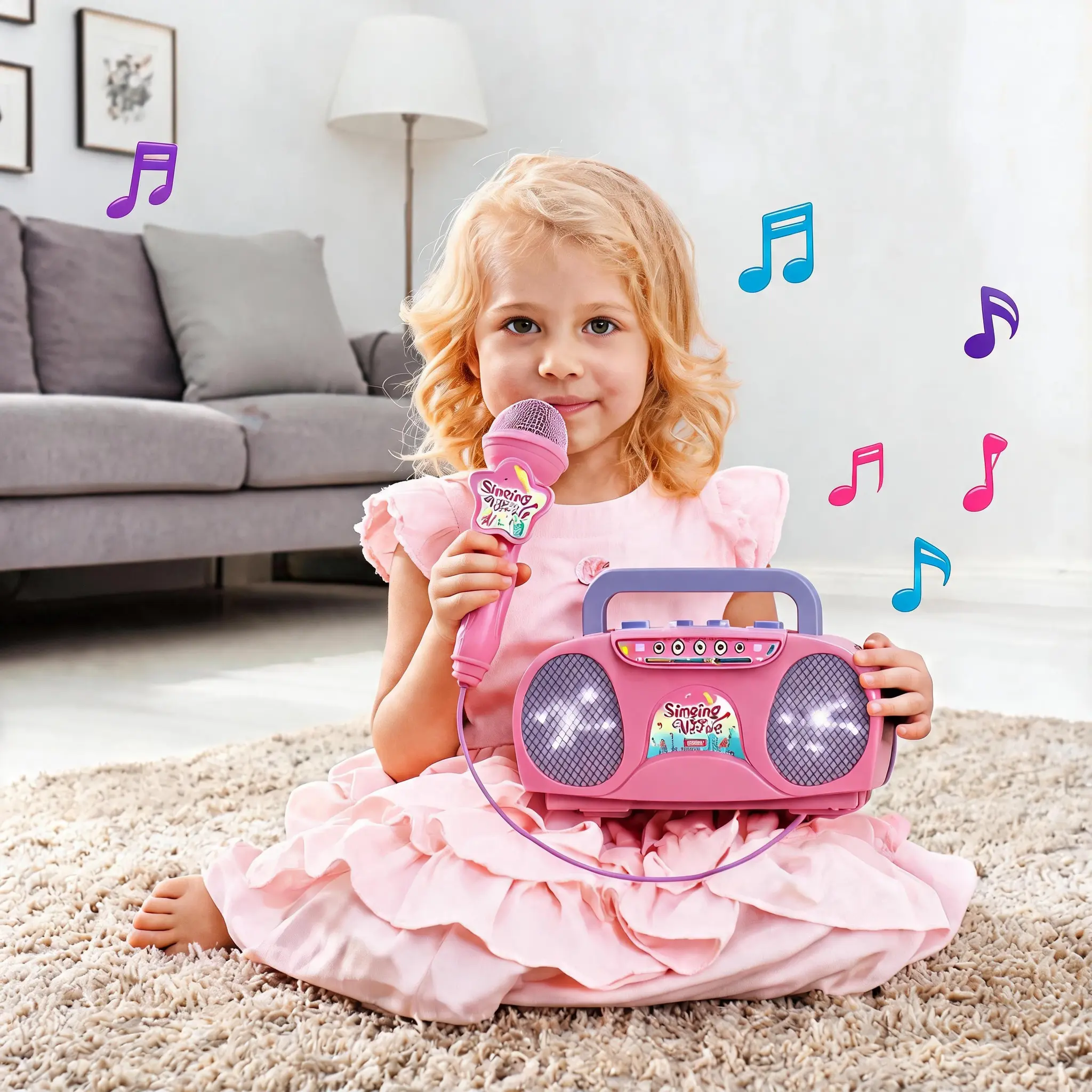 Kid's Portable Kpop Muisc Player and Karaoke Microphone Toy with LED Lights,Built inmusic,Bluetooth connectivity,Boosts your kid's confidence,fun festival gift creativity birthday,Christmas,Easter Toddler Musical Instruments Set music gift for kids shows