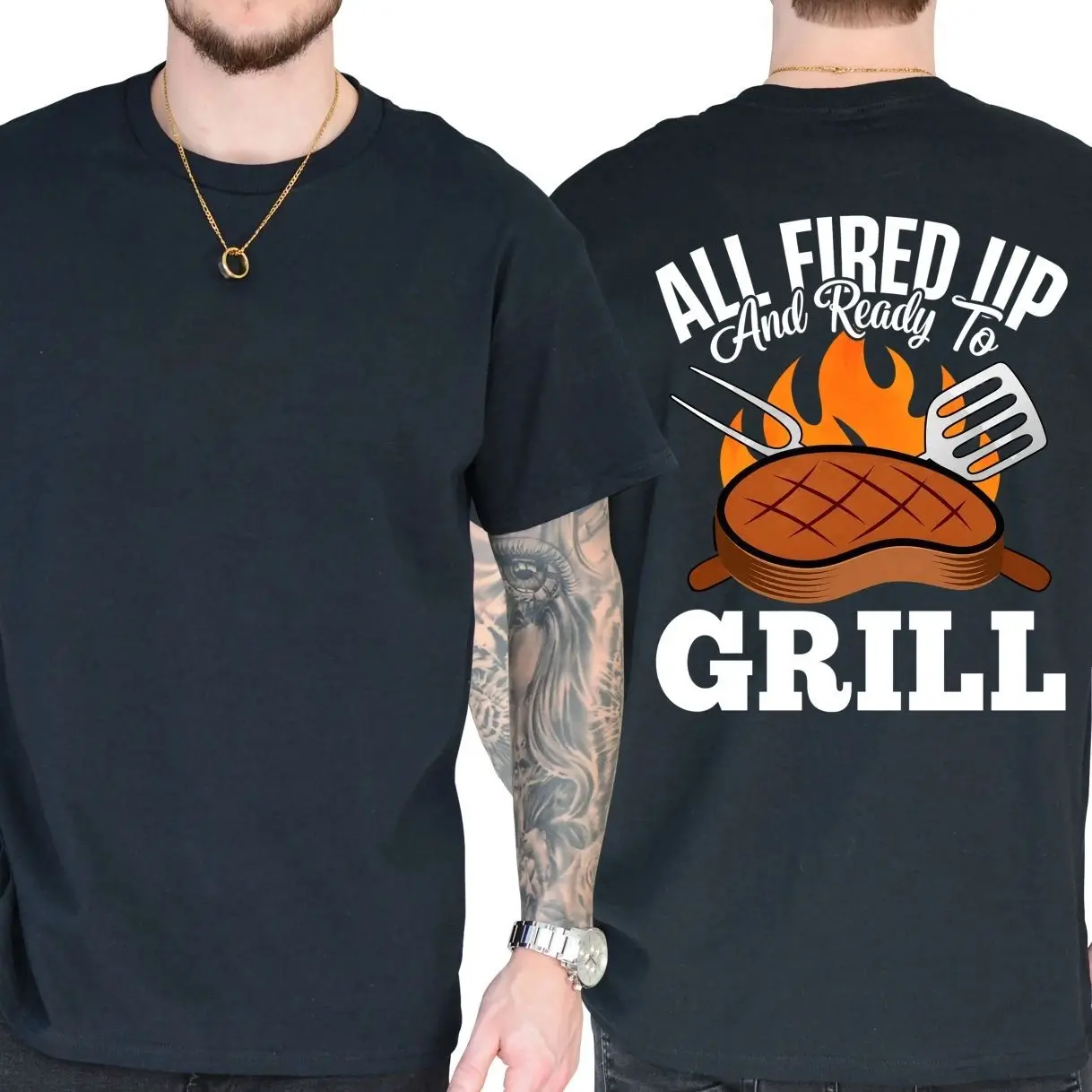 All Fired Up And Ready To Grill BBQ T-Shirt, Funny Barbecue Grilling Shirt, Cookout Tee, Summer Party Grill Master Shirt