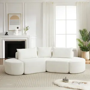 Aobtkel®106.3-inch V-shaped modular sofa set in chenille fabric, featuring three throw pillows and two curved ottomans, perfectly suited for living rooms, bedrooms, and offices.beige#Summervibes
