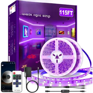 Black Light LED Strip App Control 115FT for Glow Parties with Remote, Purple Blacklight Strip Light Adhesive, UV Light Strip for Halloween Decor