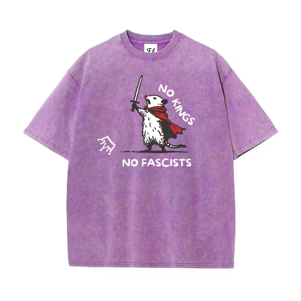 No Kings No Fascists Opossum Vintage Oversize Unisex Washed T-Shirt for Women and Men's Unisex Fit Batik Cotton Oversize Streetwear Menswear  Super Soft Pre-Shrunk