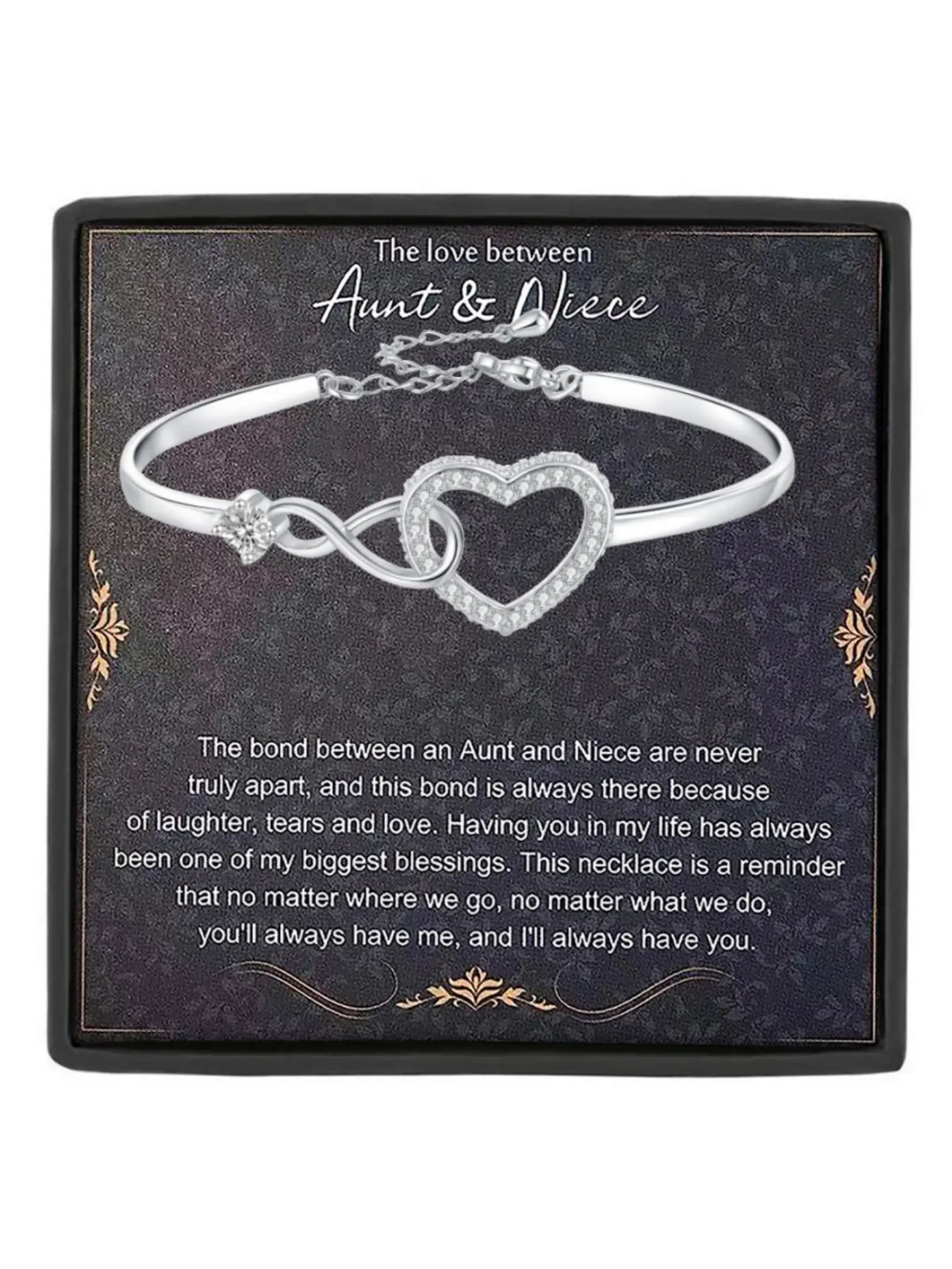 The love between Aunt & Niece Bracelet Infinity Heart CZ Bangle Bracelet Birthday Gift,Christmas Gift Unbreakable Love Gift Love Cuff Bangle
