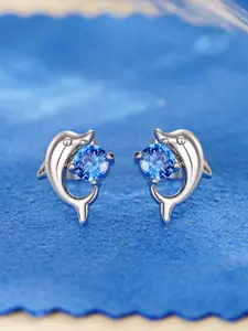 Cute Artificial Zircon Dolphin Decor Stud Earrings, Copper Inlaid Zircon Jewelry for Party, Daily Clothing Decor, Trendy All-match & Exquisite Jewelry for Birthday Gift