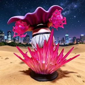 DBZ high-end cartoon characters, with special effects statues of pink energy balls, dolls with broken rock bases, unique home decorations, perfect gifts for boys' birthdays and festivals.