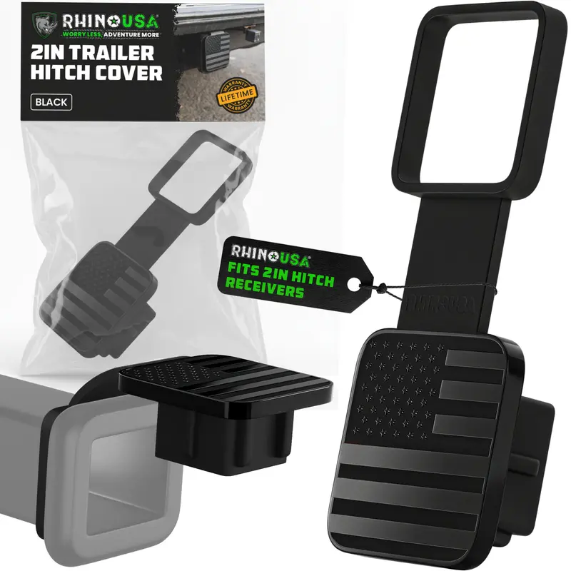 Rhino USA American Flag Trailer Hitch Cover for 2 Inch Receivers - Protects Tow Hitch Covers from Dust, Water, Mud and Snow for Trucks, Jeep, Tacoma