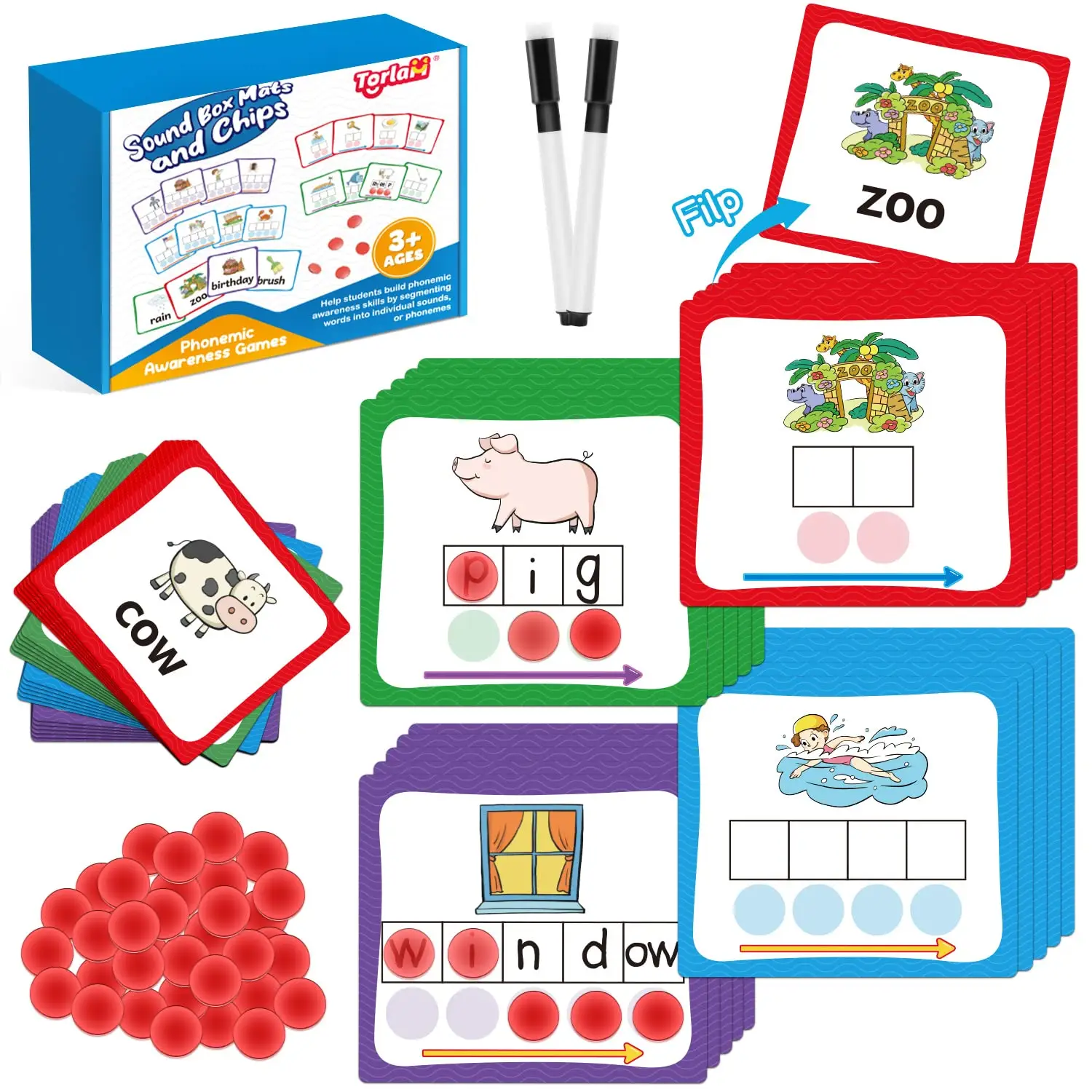 Elkonin Boxes Phonemic Awareness Phonics Games, Reading Spelling Sound homeschooling Manipulatives Sight Word Flash Cards