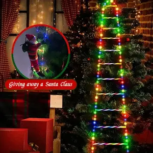 USB-powered Christmas ladder light -LED outdoor Christmas courtyard decoration, Christmas wall decoration, Christmas tree decoration light, 8 flashing modes, suitable for outdoor courtyards, fences, Windows or indoor Christmas decoration