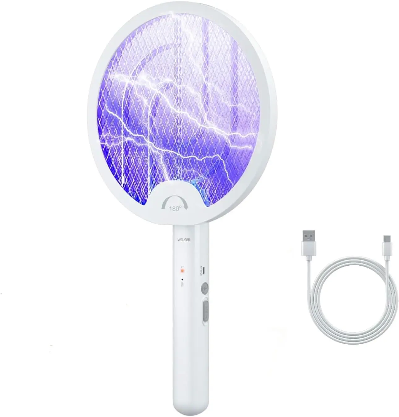 Foldable Electric Fly Swatter with 180° Rotatable Head & Purple Light, Portable USB Rechargeable Bug Zapper for Indoor & Outdoor Pest Control