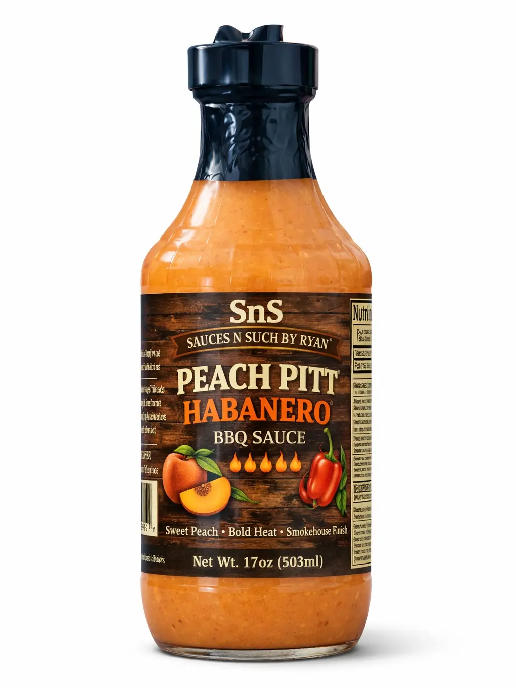 SnS Peach Pitt Habanero BBQ Sauce 17oz Bottle Smooth Peachy Heat with Sweet Smokehouse Blend Spicy Gourmet Hot Dip for Chicken Ribs Wings Flavor Meat