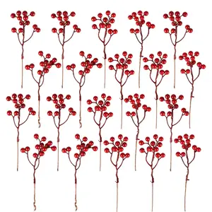 20 Pack 7 Inch Burgundy Red Berry Picks for Christmas Tree Branches Decorations for Home Holly Berries for Crafts Winter Holiday Wedding Decor
