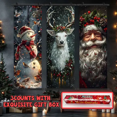 3-Piece Christmas Wall Art Set, Cute Snowman & Santa Claus Posters, Modern Home Decor, Waterproof HD Prints, Canvas Pictures, Gift Box Included