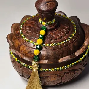 Sopera Ikofafun for Orula Decorated with Crystal Ifa Criollo - Handcrafted Wooden Container with Colorful Beads and Tassel
