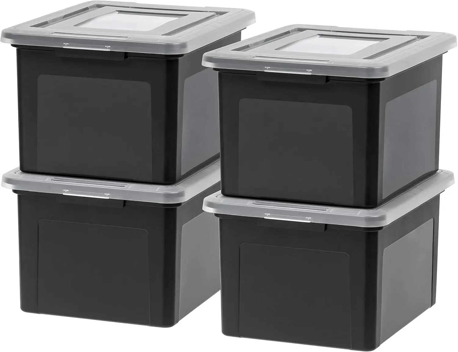 IRIS USA 4-Pack 35 Qt. Letter/Legal File Box with Latching Lid, Black | Protect important documents, letter and legal files with secure storage for home offices, moving, and long-term organization