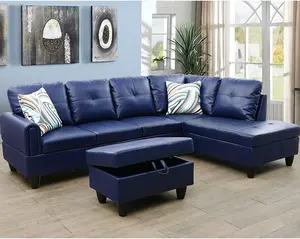 L-shaped Corner Sofa Set 97-inch Wide Faux Leather with Extra Storage Footstool Left Right Armrests for Living Room Apartment Office