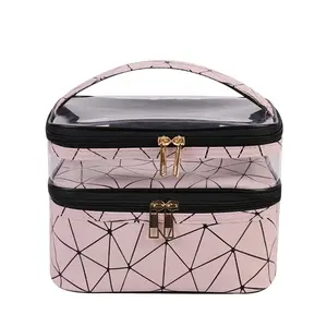 Double-layer Travel Storage Bag - Leopard Print Cosmetic Bag, Portable and Waterproof Travel Cosmetics Storage Bag with Handle, Foldable, Stylish Zippered Cosmetic Case, Ideal Choice for Festivals, Travel Cosmetic Bags