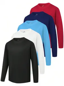 5 Packs Boys Athletic Shirt Quick Dry Short Sleeve Performance Moisture Wicking T Shirt For Youth