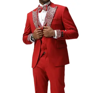 Red Sequin Lapel Three-Piece Prom Tuxedo