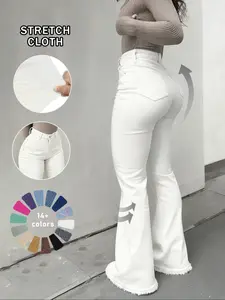 Women Denim Flare Pants Button Fit Casual Elegant Versatile Spring Summer Ideal for Daily Wear Travel School Holidays