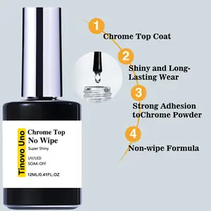 Tinovo Uno Chrome Top Coat, No Wipe, Crystal Nail Gel Polish, UV/ LED Curing Super Shiny Top Coat, Alcohol-Free Long-Lasting Mirror Gloss, 12ML/0.4oz, Smooth Application
