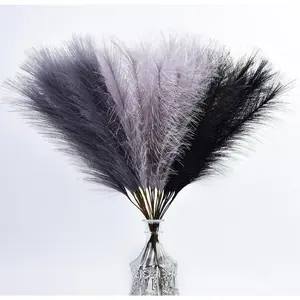 Grey Pampas Grass Decor,23Inch 12pcs Faux Pampas Grass Bouquets Artificial Pampas Fake Pampas Flower for Home Living Room Bedroom Vase Decor