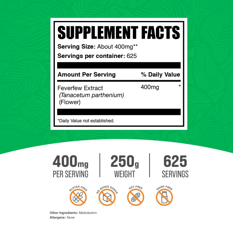 BulkSupplements Feverfew Extract Powder - Edible - Natural Antioxidants - Feverfew Flower - Vegan - 100g-1kg - 400mg per Serving